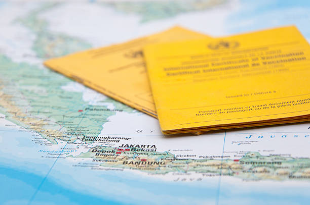 istock Close Up of Vaccination Certificate and world map. 508576718