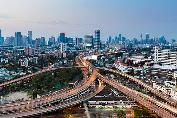 istock Bangkok city road interchanged with downtown background 508577810