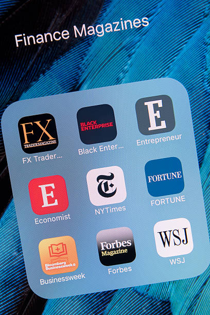finance des magazines apps sur apple iphone 6 s et écran plat - cnbc photos et images de collection