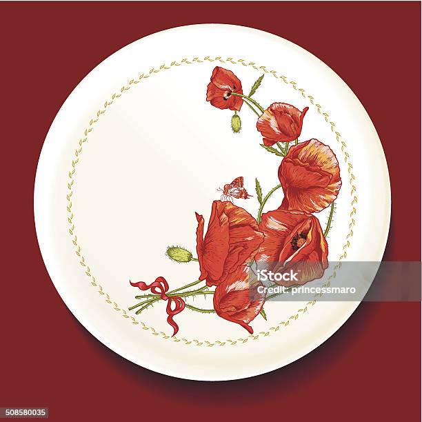 Beautiful Bouquet Of Red Poppy On A White Plate Stock Illustration - Download Image Now - Plate, Poppy - Plant, Anniversary