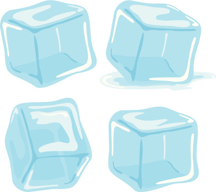Ice cubes and melted ice cube vector set on white background.