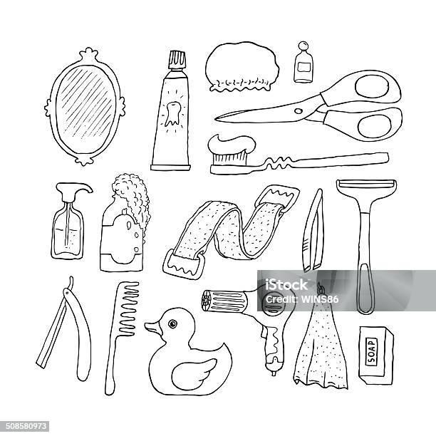 Bathroom Cosmetics Objects Stock Illustration - Download Image Now - Bathtub, Doodle, Drawing - Activity