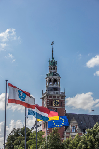 Flags in front of the Rathaus in Leer, Germany