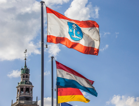 Flag of the city Leer in front of the Rathaus, Germany