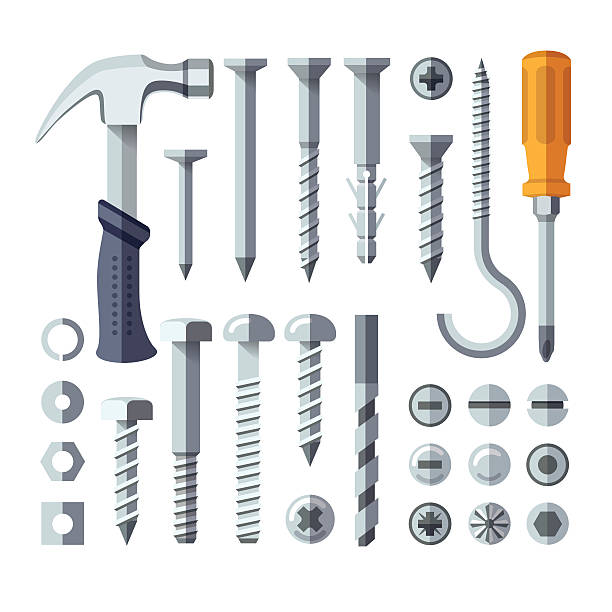 나사, 너트, 손톱, 리벳 - screw work tool isolated single object stock illustrations