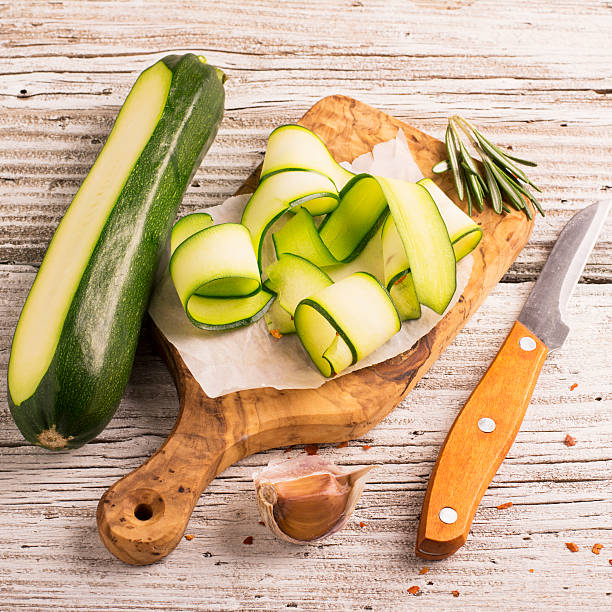 istock Thin slices of zucchini on olive board 508586206