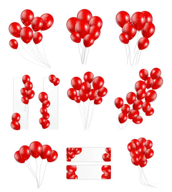 Vector illustration of Big Set of Red Balloons, Vector Illustration