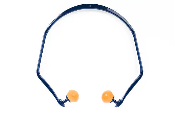 ear protector in orange and dark blue isolated on white