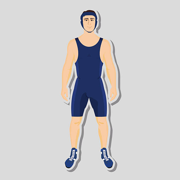 illustrazioni stock, clip art, cartoni animati e icone di tendenza di vettoriale wrestling lottatore - wrestling human muscle muscular build strength