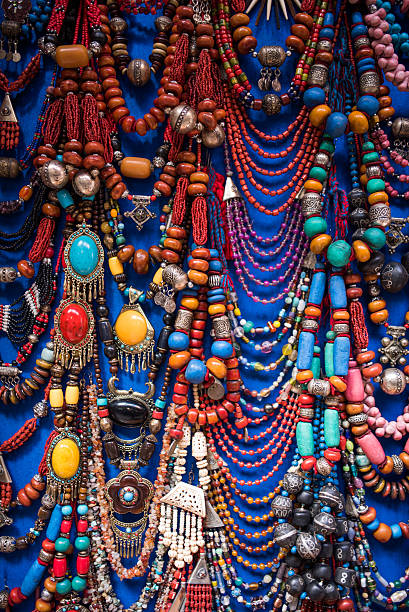 Colorful ornate Moroccan jewelry Colorful ornate Moroccan jewelry for sale in the souks of Marrakesh marrakesh safi photos stock pictures, royalty-free photos & images