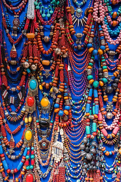 Colorful ornate Moroccan jewelery for sale in the souks of Marrakesh