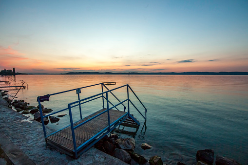 view of the sunset at lake Balaton in Hungary
