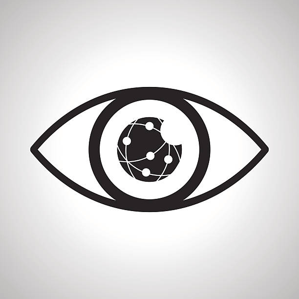 ilustraciones, imágenes clip art, dibujos animados e iconos de stock de ojo mirando a través de la red - looking at view symbol looking through window computer icon