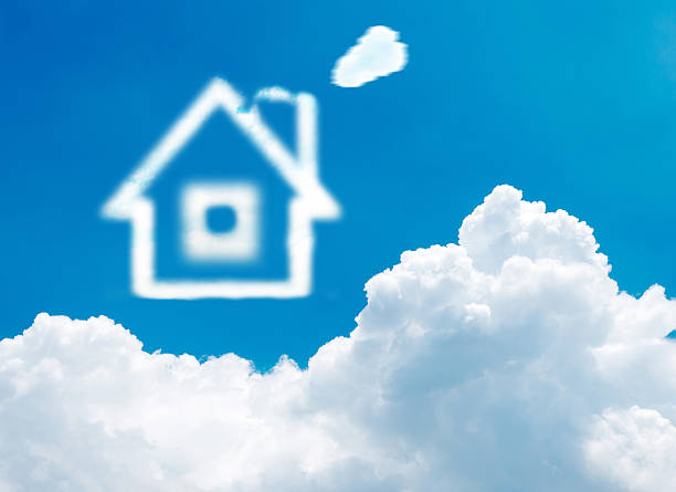 istock House of clouds in the blue sky on gradient-white background 508605407