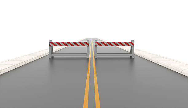 istock Road with two road barriers rendered 508605829