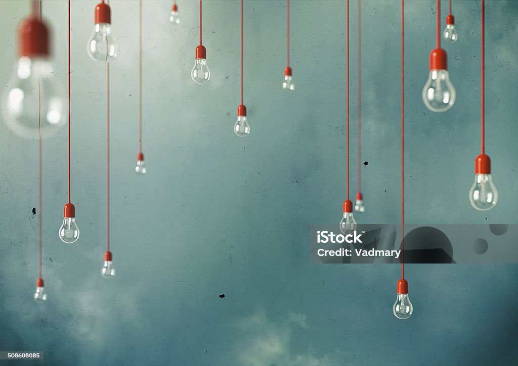 Hanging Photo of Hanging light bulbs with depth of field. Modern art Light - Natural Phenomenon Stock Photo