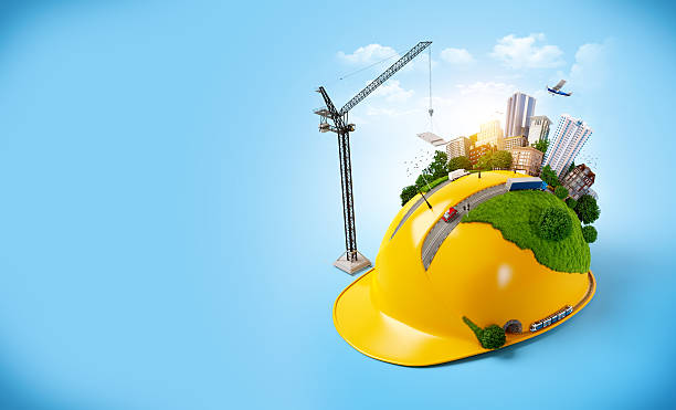 City on the construction helmet. stock photo