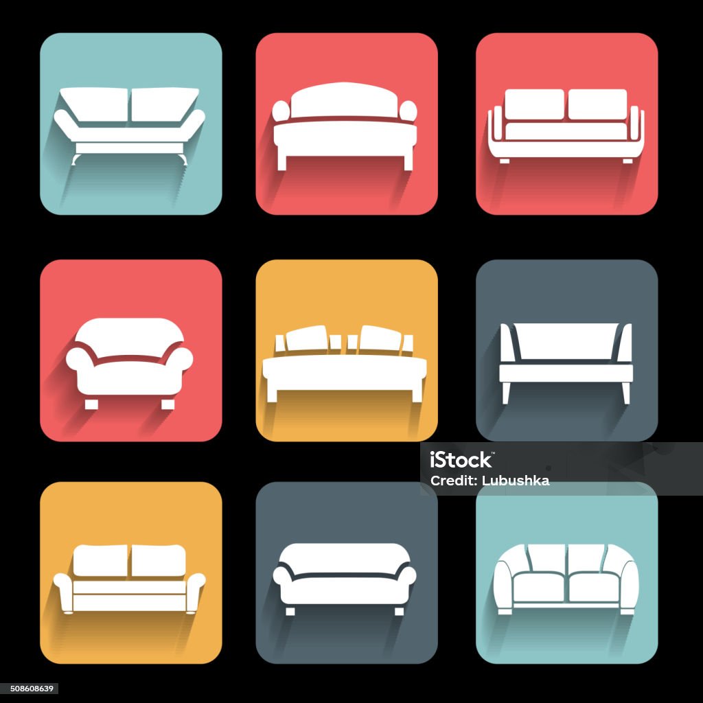 Vector sofa Vector sofa icons set. Interior Design. Bed - Furniture stock vector