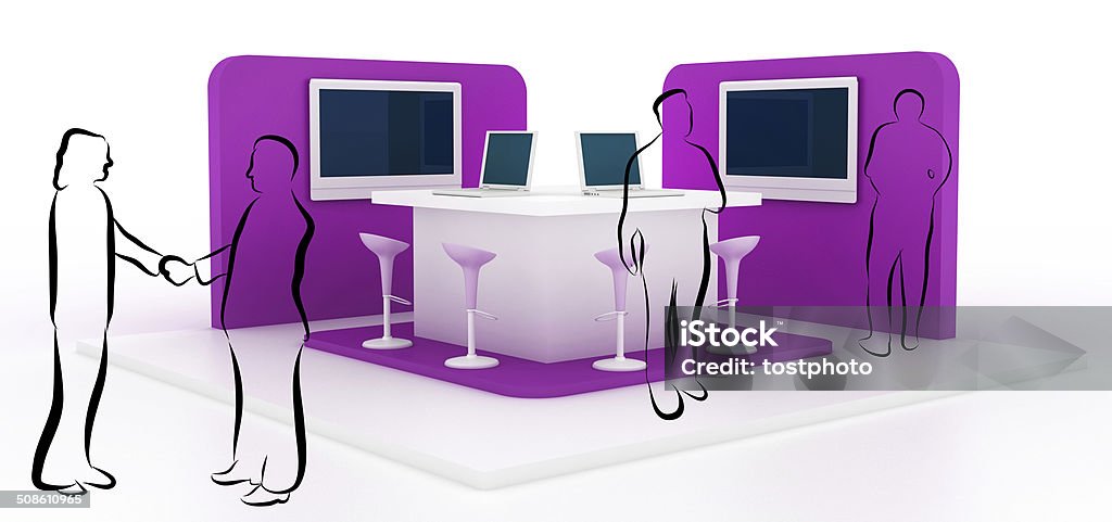 Exhibition event and business meeting Three dimensional exhibition event with outline people. Meeting Stock Photo