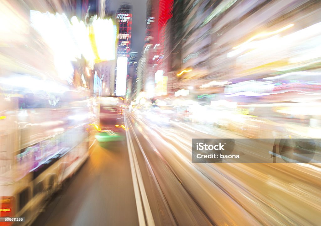 Road travel Long exposure in a moving bus at night, blurred motion. Abstract Stock Photo