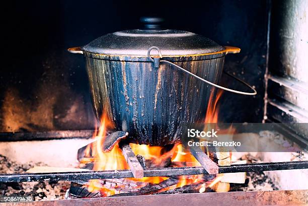 Cauldron On Fire Stock Photo - Download Image Now - Cooking Pan, Large, Activity