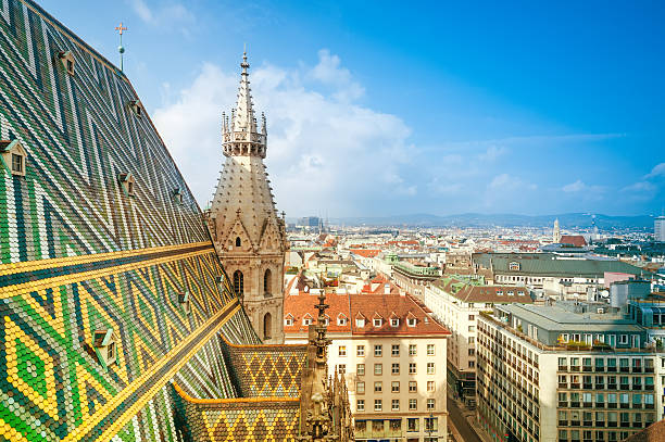 Aerial view of city center Vienna from St. Stephen's Cathedral Aerial view of city center Vienna from St. Stephen's Cathedral vienna austria stock pictures, royalty-free photos & images