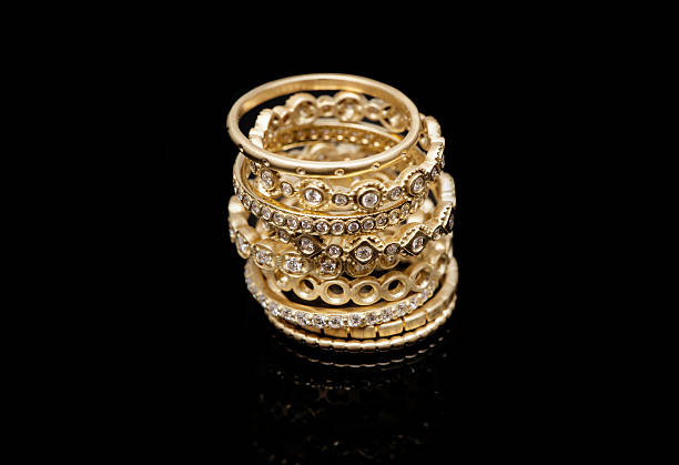 istock Golden Rings Collection on Black Background 508621238