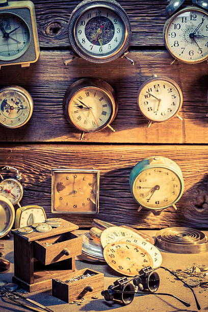 istock Watchmaker's room with damaged clocks 508623452