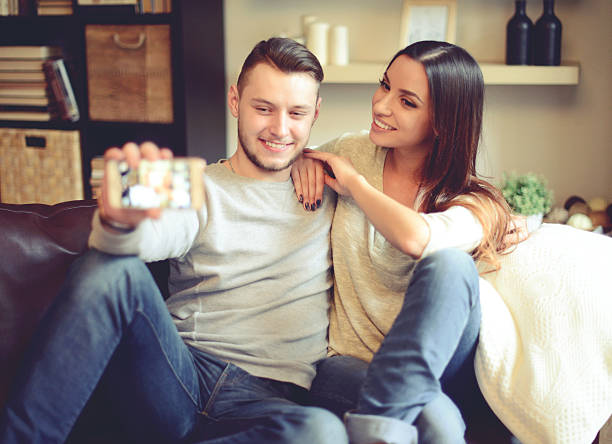 istock Young beautiful couple in home interior 508624022