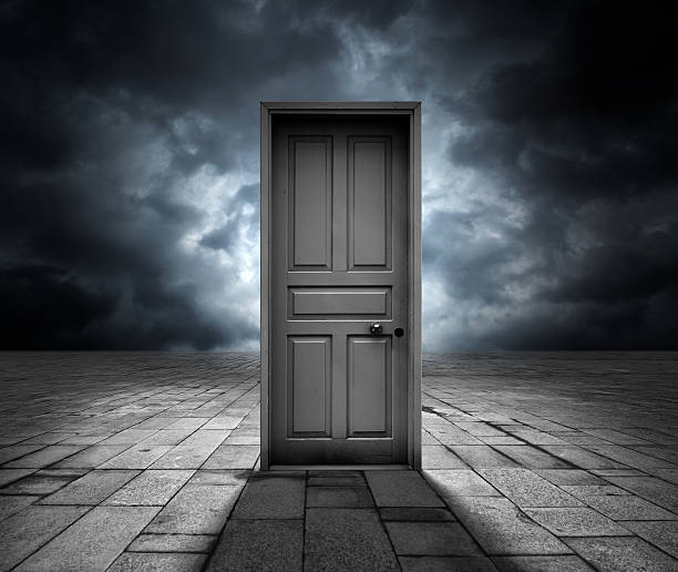 istock Closed door outdoor a stormy day 508624864