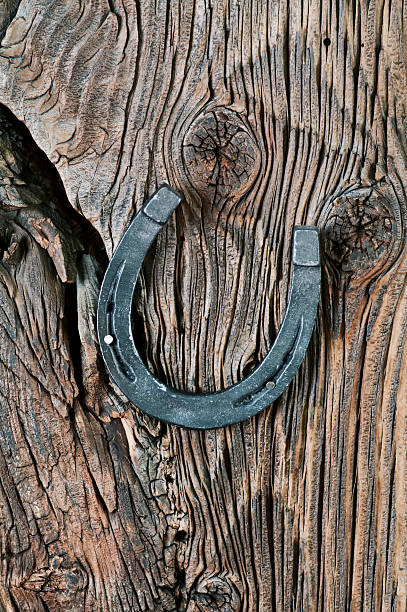 horse shoe na stare drewniane deski - horseshoe luck hardwood oak zdjęcia i obrazy z banku zdjęć