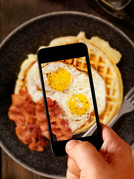 istock Mobile Photography of Waffles with Fried Eggs and Bacon 508626286
