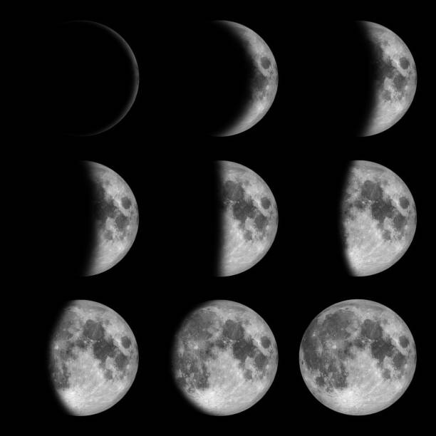phases from new to full Moon, Lunar on dark nigh