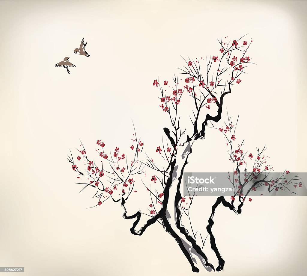 ink style blossom Asian Culture stock vector