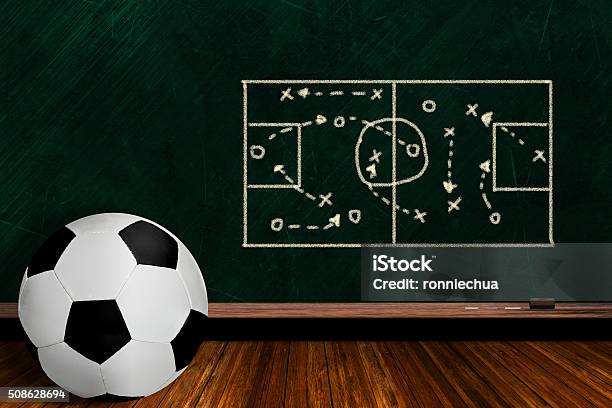 Spielkonzept Mit Fußball Ball Und Kreide Brett Spielstrategie Stockfoto und mehr Bilder von Fußball-Spielball