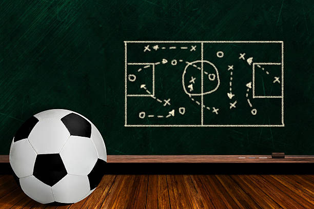 istock Game Concept With Soccer Ball and Chalk Board Play Strategy 508628694