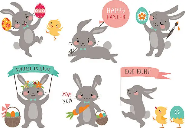 Vector illustration of Easter rabbits