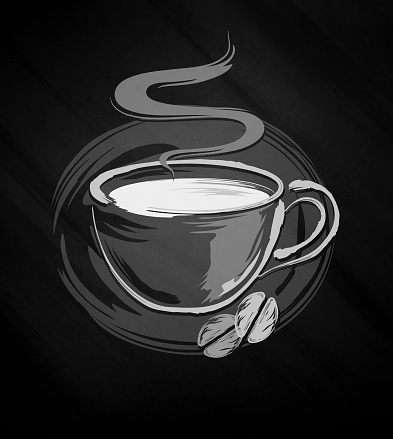 Picture a cup of coffee on a black background