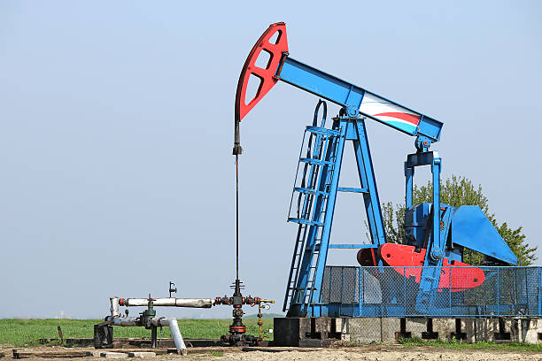 istock oilfield with oil pump jack 508629955