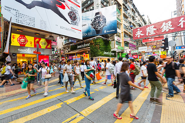 Hong Kong street, crowded and signs everywhere stock photo