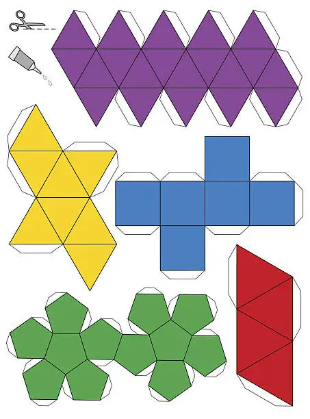 Vector illustration of Platonic Solids Paper Model Template