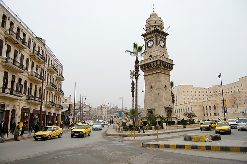 Aleppo, Syria - January 12, 2010: Bab Al Faraj Clock Tower before the outbreak of the civil war