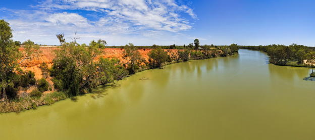 panoramic view of wide and the biggest australian river Murray from Bridge on a sunny day