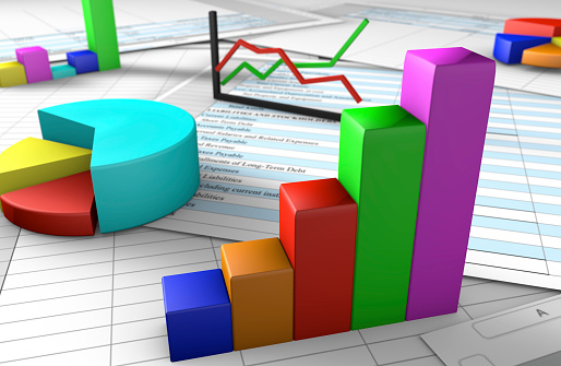 3D business spreadsheet with various graphs popping off the financial spreadsheets.  The spreadsheet is of a balance sheet with the bar graphs and pie graphs indicating growth for the fiscal year or quarter.  Please see my portfolio for other 3D renders and business related images.  