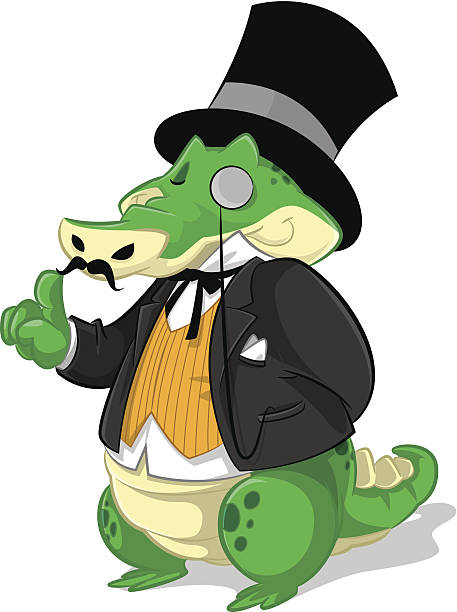 Mr Gator vector cartoon Vector cartoon of an Alligator dressed like a Sir. Suitable for cartoon mascot of your business. chinese alligator alligator sinensis stock illustrations
