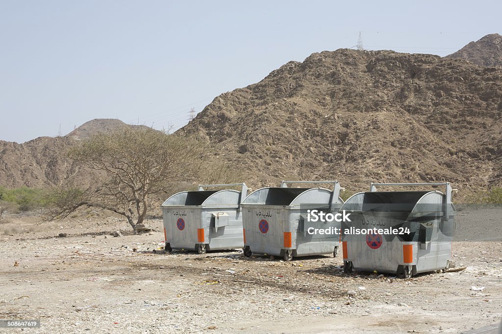 Rubbish bins on wasteground, Dibba, UAE Arabia Stock Photo