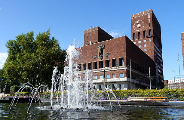 istock fountain in downtown oslo with city hall behind it 508648953