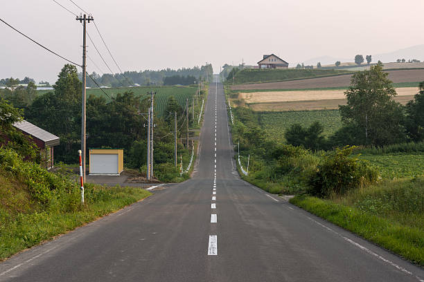 Rollercoaster road Rollercoaster road in Biei, Japan. Taken under Summer sunset. furano basin stock pictures, royalty-free photos & images