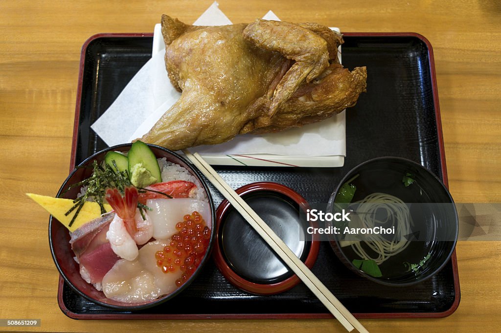 Japanese cuisine fried chicken Japanese fried chicken with Kaisen Donburi. Taken in Hokkaido. Asia Stock Photo