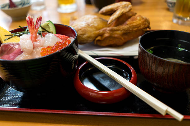 Japanese fried chicken with Kaisen Donburi. Taken in Hokkaido.